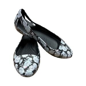 Crocs Kadee II Graphic Floral Ballet Flats Women’s 9 Black Iconic Comfort